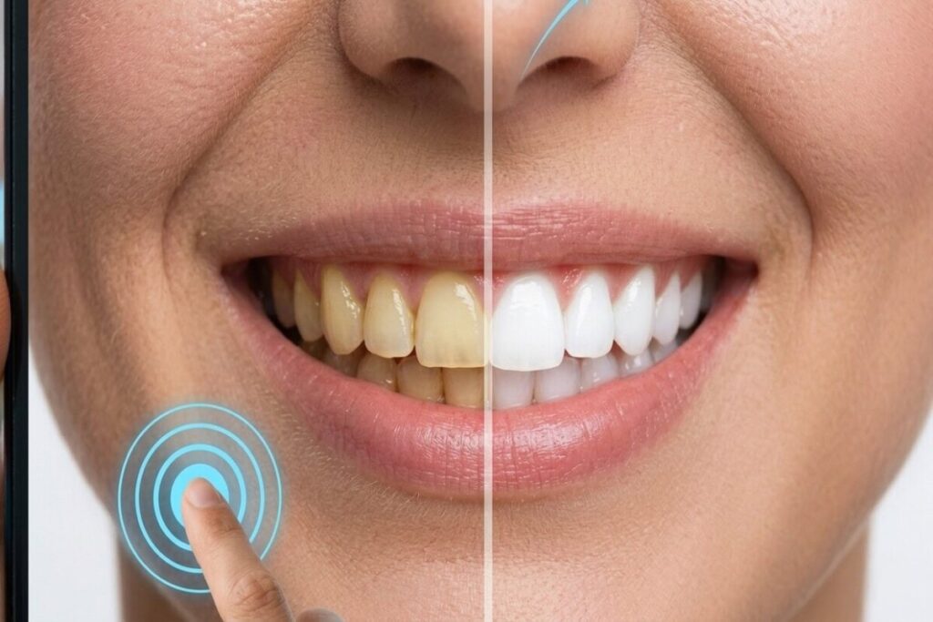 blanquear dientes en fotos antes y después edición sonrisa