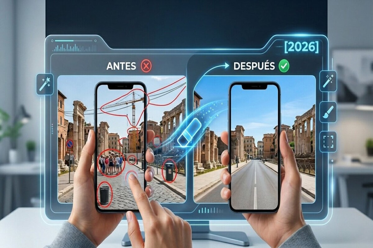 eliminar objetos de una foto antes y después edición